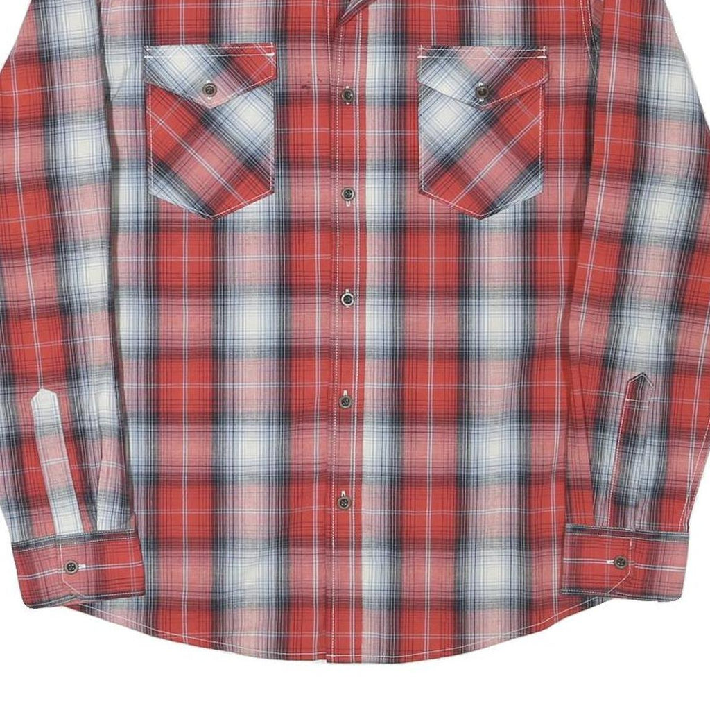 WRANGLER Mens Red & Grey Check Shirt M Classic Western Long Sleeve Button