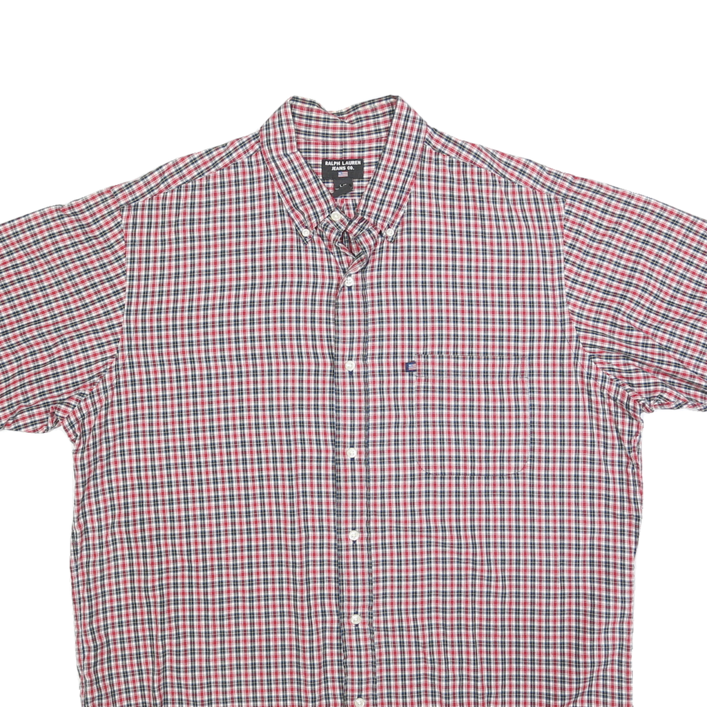 RALPH LAUREN POLO JEANS COMPANY Mens Red Blue Check Shirt L Casual Cotton Button