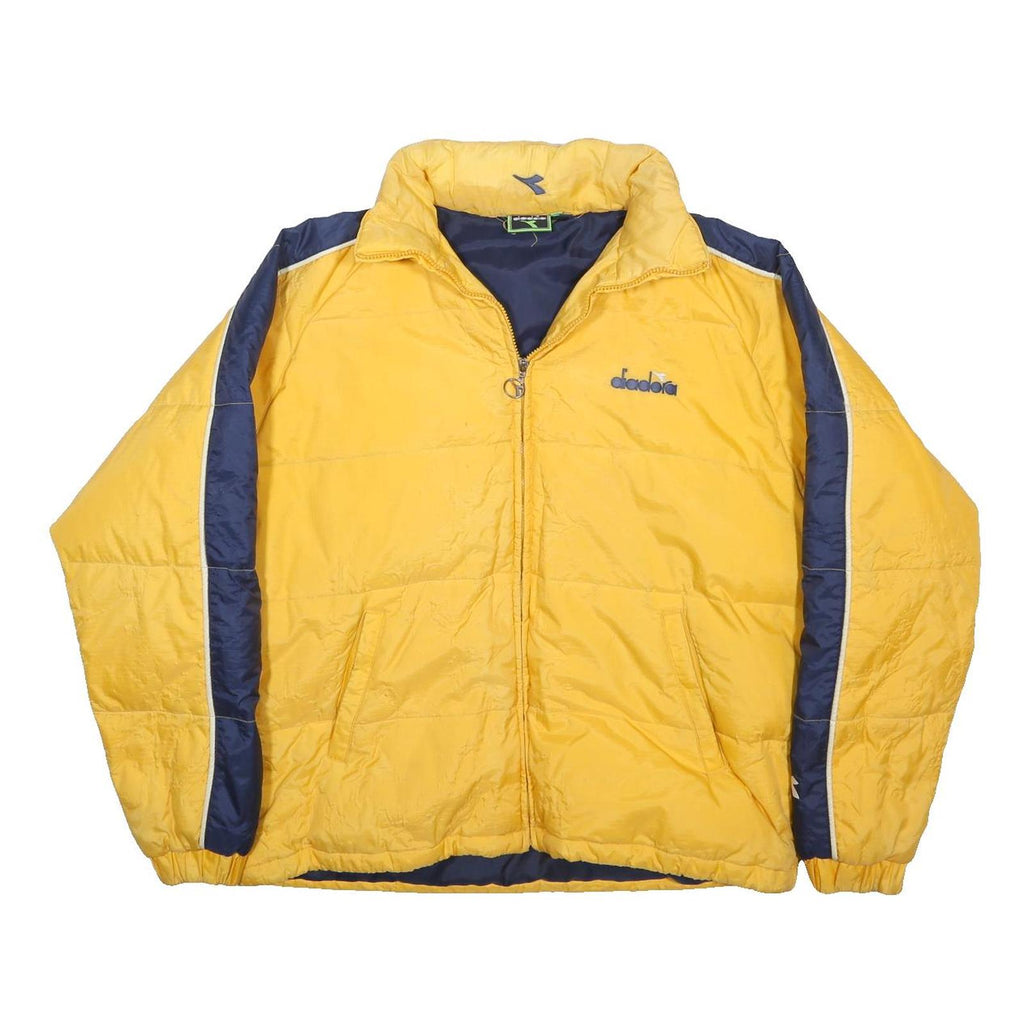 DIADORA Mens Yellow & Navy Blue Track Jacket M Polyamide Plain Zip Athletic