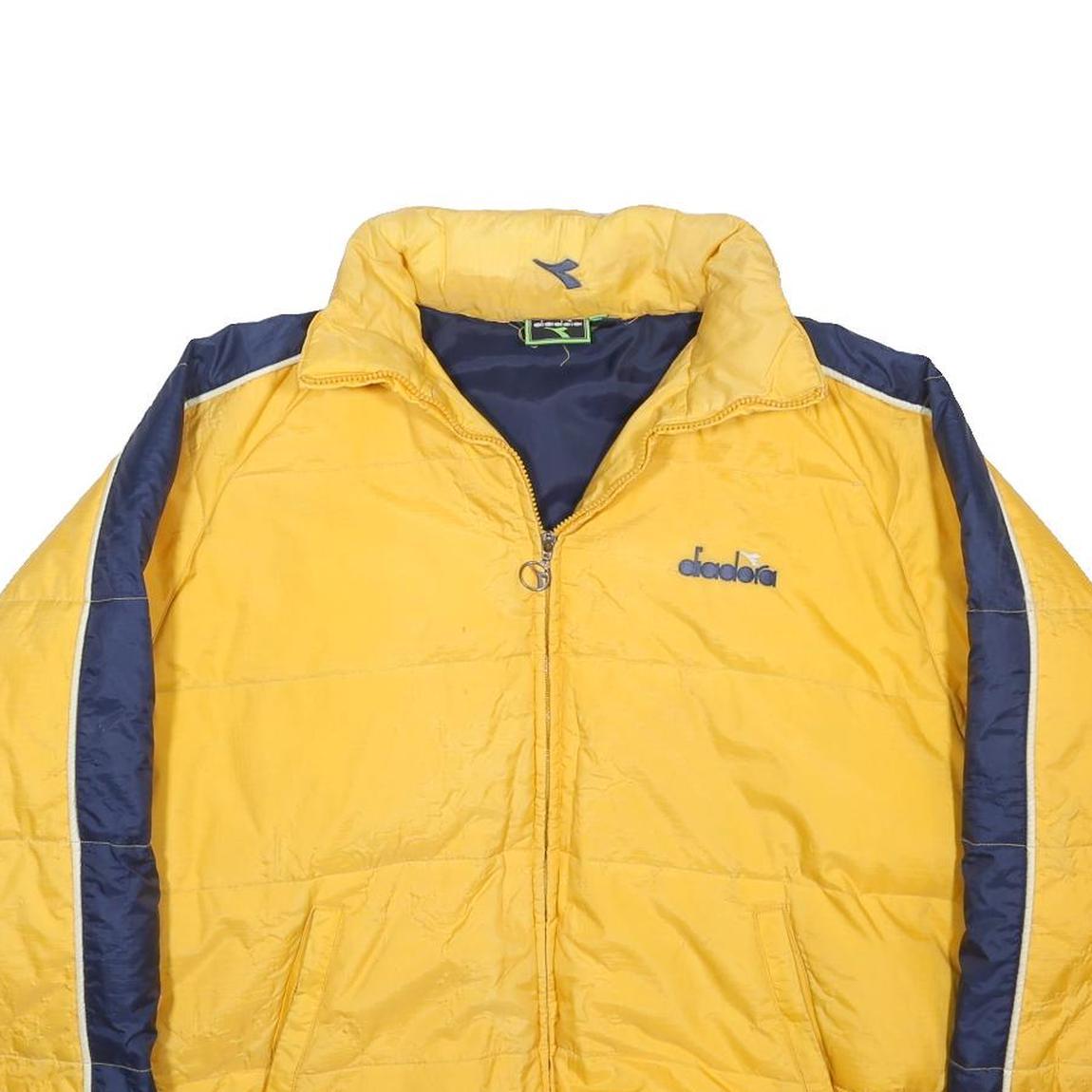 DIADORA Mens Yellow & Navy Blue Track Jacket M Polyamide Plain Zip Athletic