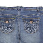 BLUE EPIC Womens Blue Denim Mini Cotton Blend Skirt M Embroidered Pocket Detail