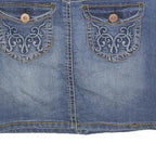 BLUE EPIC Womens Blue Denim Mini Cotton Blend Skirt M Embroidered Pocket Detail