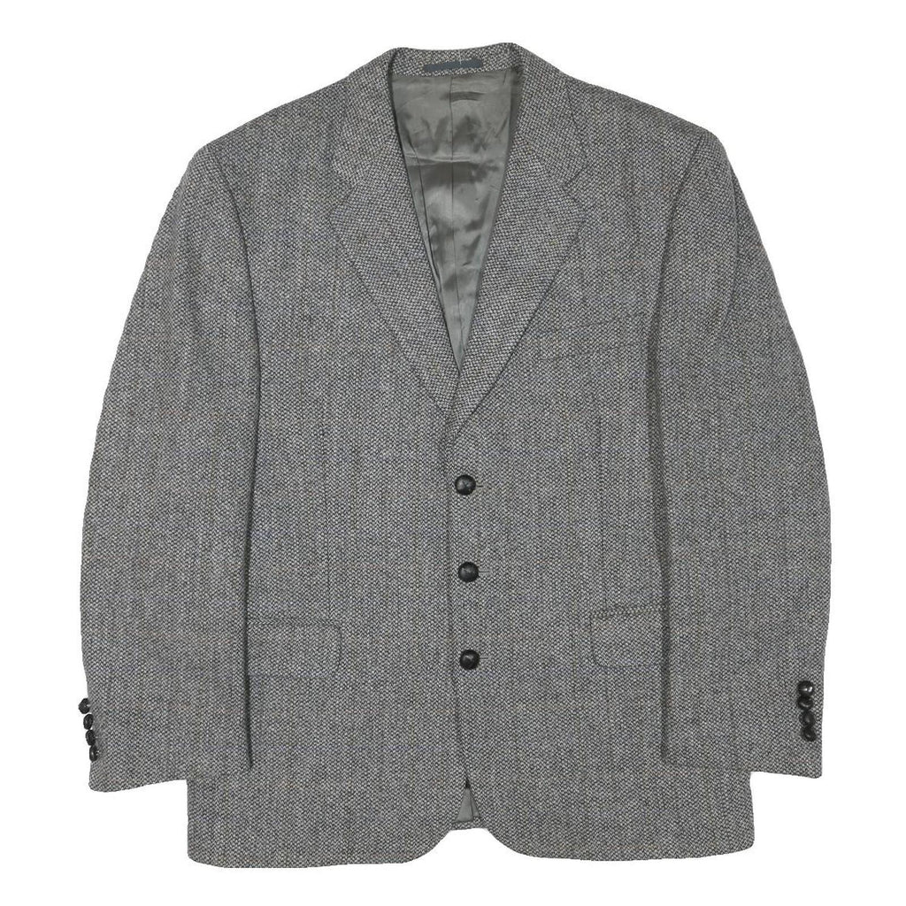 OLIVER GRANT Mens Grey Wool Blend Classic Jacket L Button Herringbone Blazer