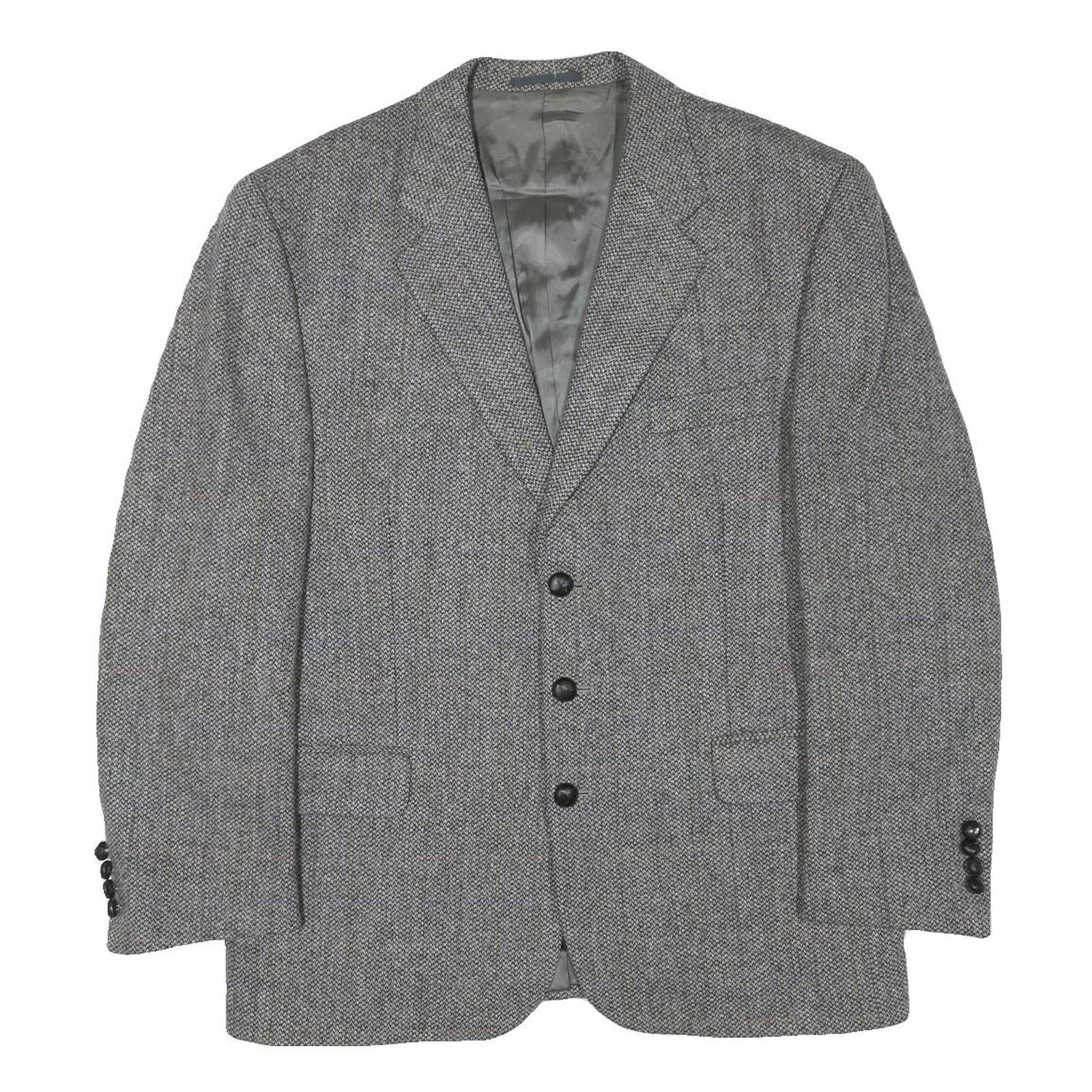 OLIVER GRANT Mens Grey Wool Blend Classic Jacket L Button Herringbone Blazer