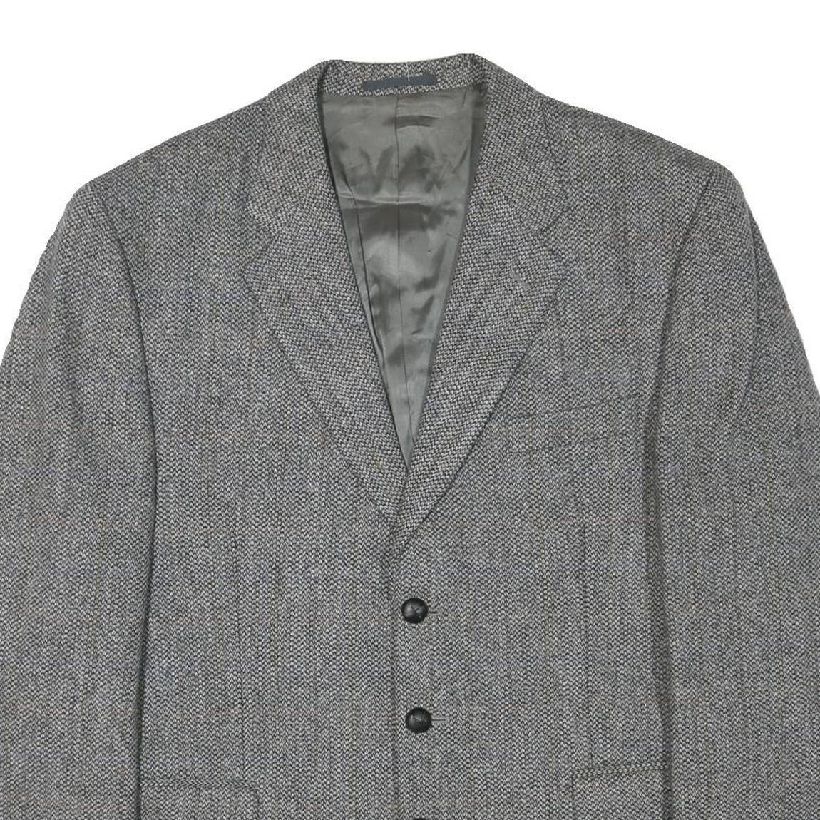 OLIVER GRANT Mens Grey Wool Blend Classic Jacket L Button Herringbone Blazer