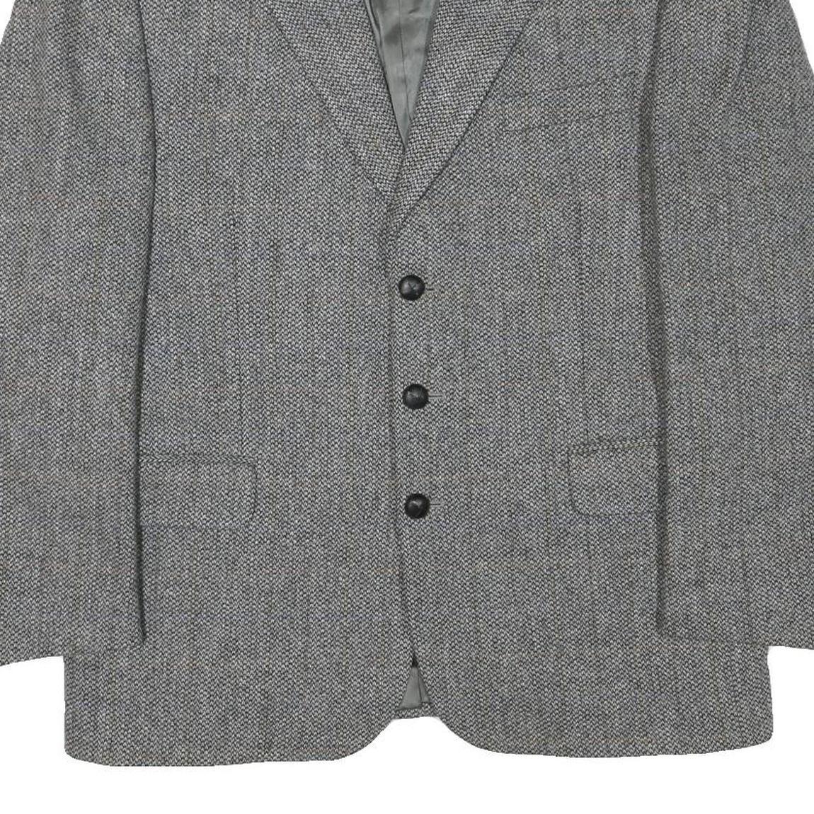 OLIVER GRANT Mens Grey Wool Blend Classic Jacket L Button Herringbone Blazer