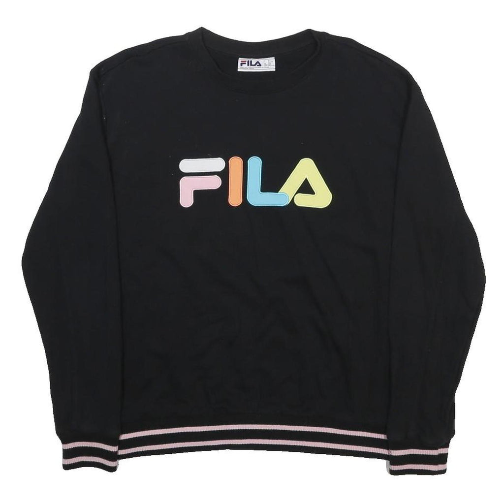 FILA Womens Black Cotton Blend Sweatshirt 2XL Crew Neck Pullover Casual Wear