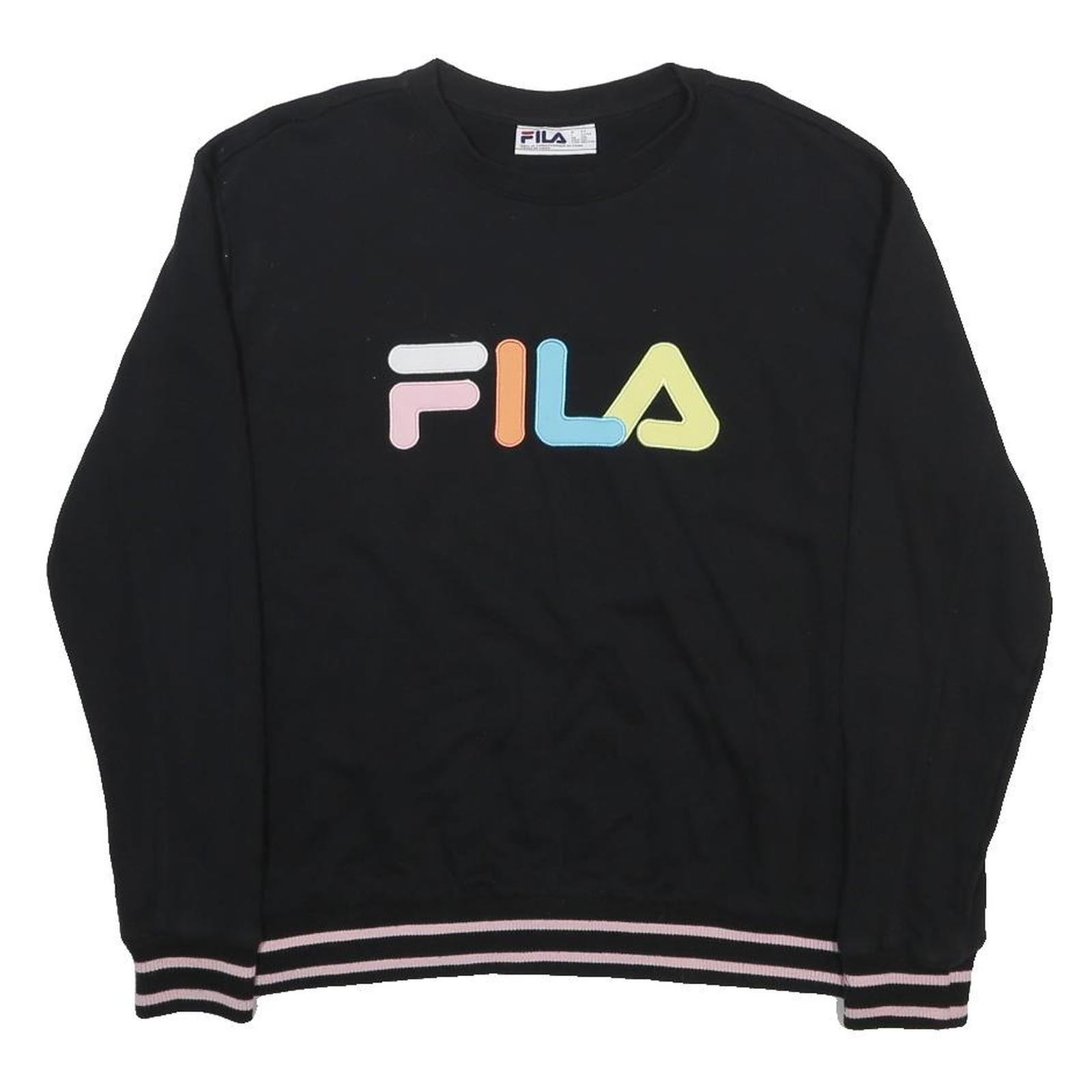 FILA Womens Black Cotton Blend Sweatshirt 2XL Crew Neck Pullover Casual Wear