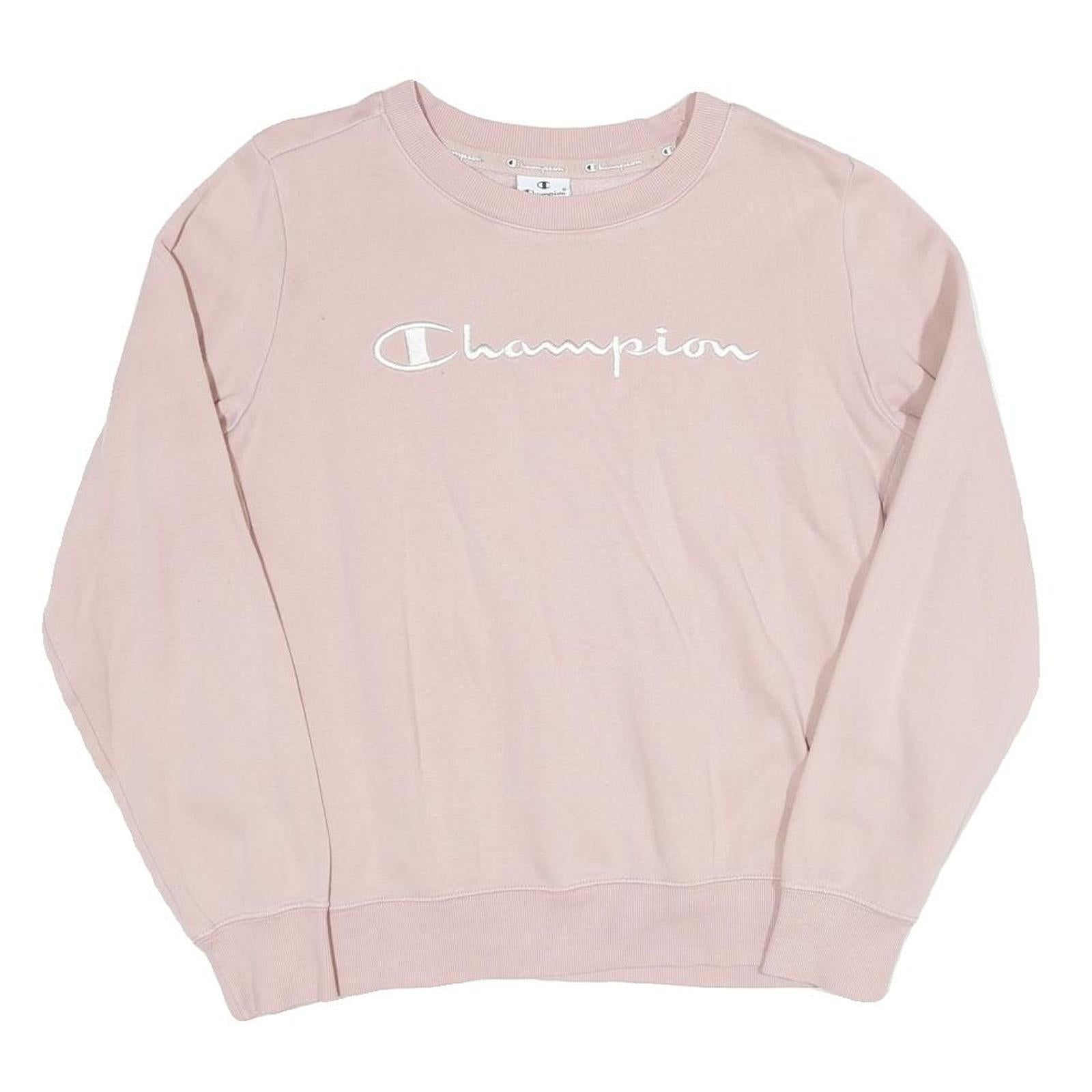 CHAMPION Womens Pink Crew Neck M Cotton Blend Sweatshirt Pullover Classic Logo