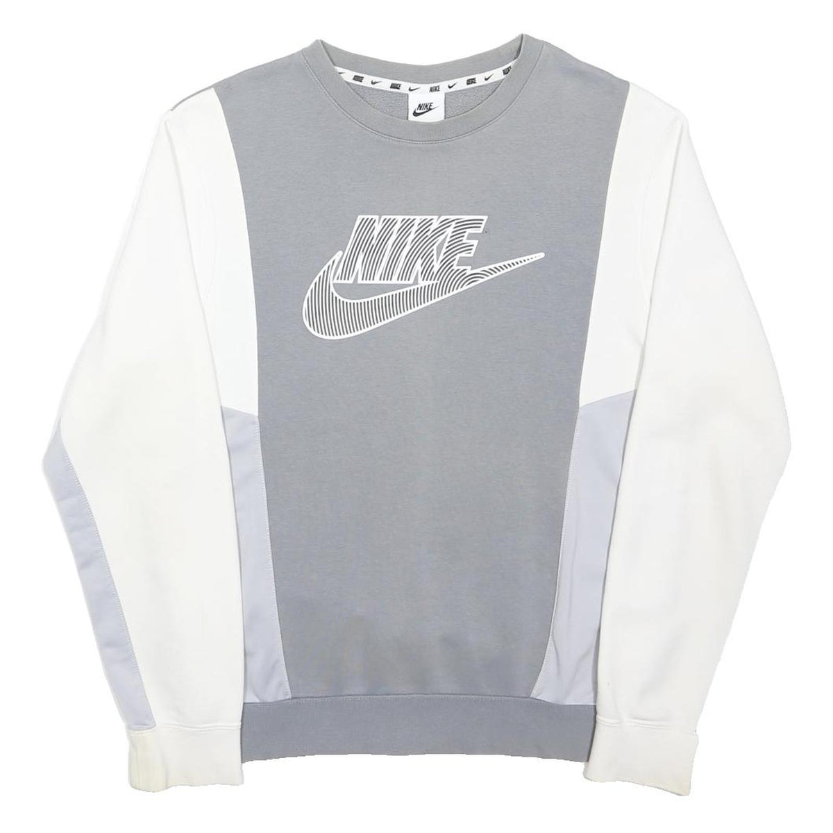 NIKE Mens Grey & White Cotton Blend Crew Neck XS Sweatshirt Sportswear Casual