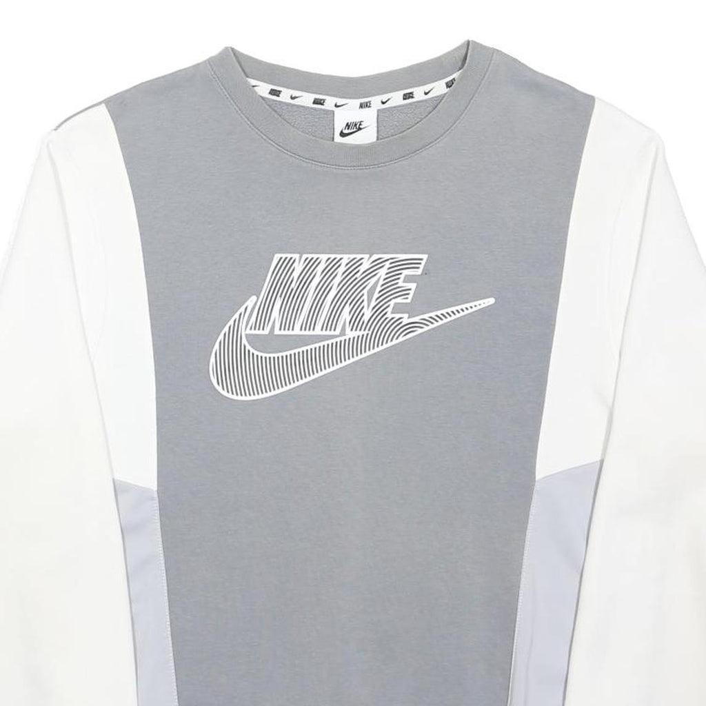 NIKE Mens Grey & White Cotton Blend Crew Neck XS Sweatshirt Sportswear Casual
