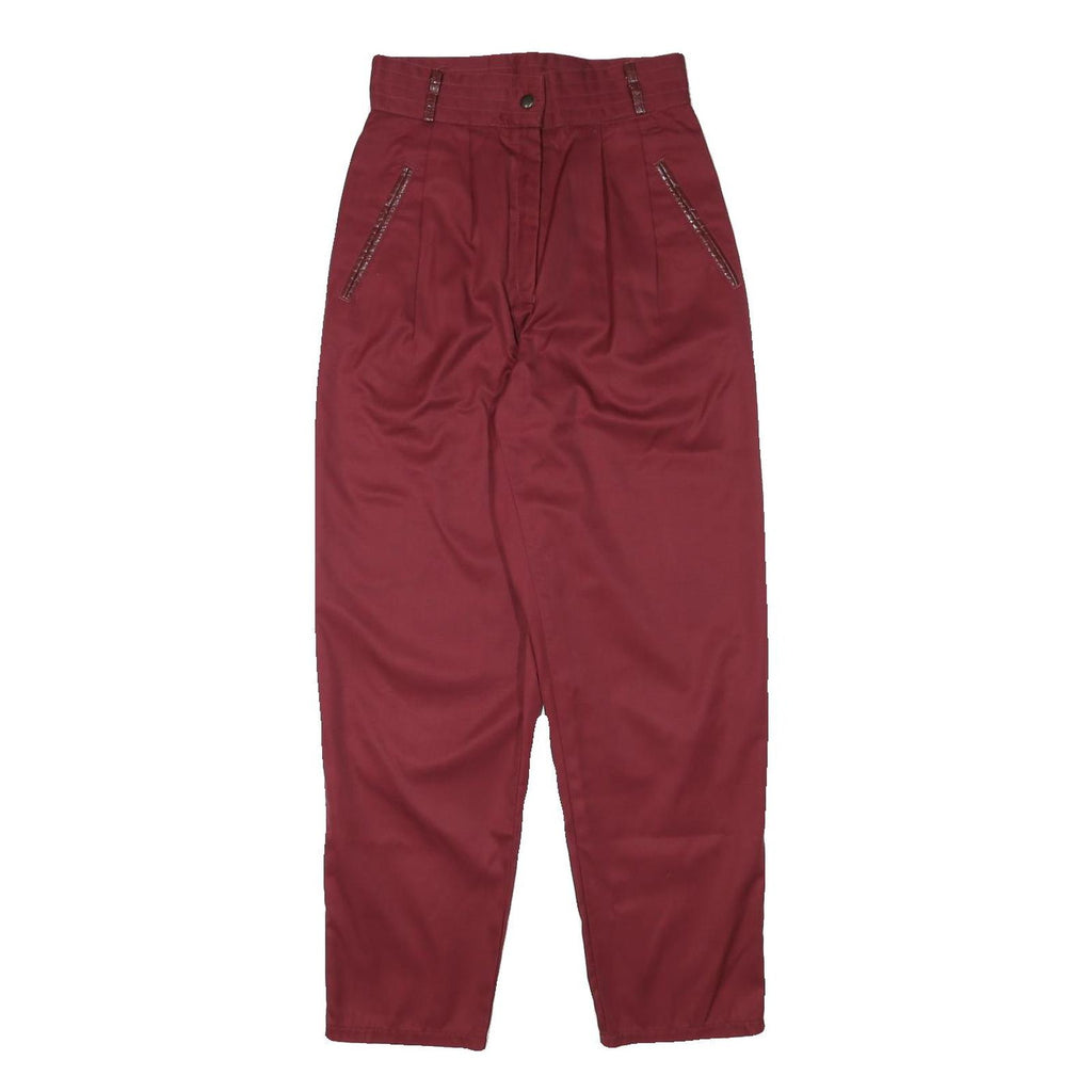 SPENGLER Womens Cotton Blend Maroon Relaxed Tapered Trousers W25 L27 Stylish