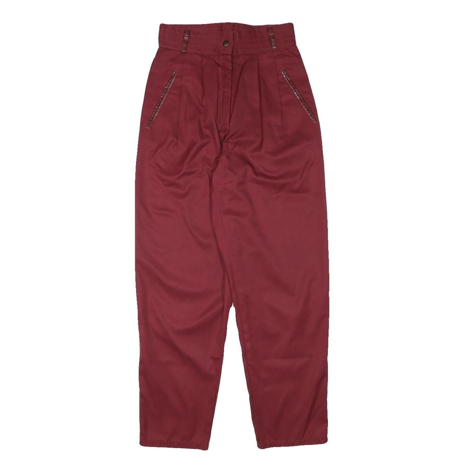 SPENGLER Womens Cotton Blend Maroon Relaxed Tapered Trousers W25 L27 Stylish
