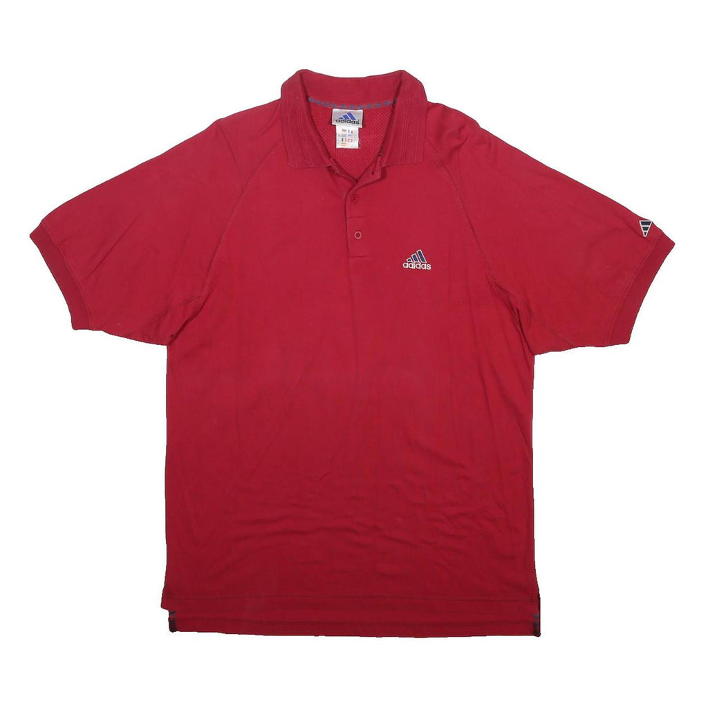 ADIDAS Mens Red Short Sleeve Plain M Cotton Polo Shirt Branded Logo Sport