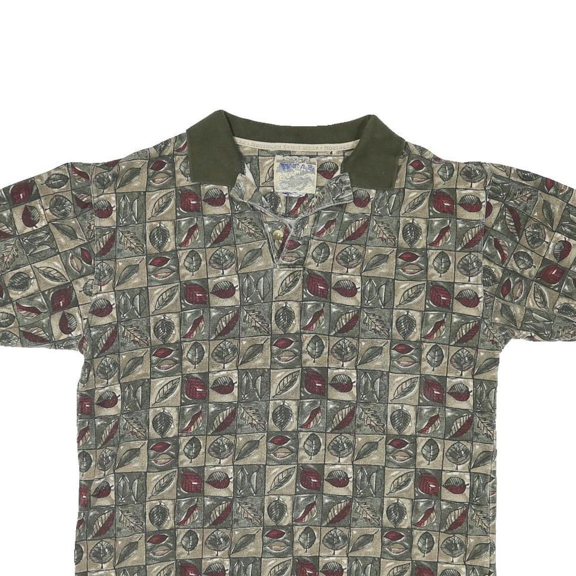 NORTHERN SPIRIT Mens Green & Beige Leaf Print Short Sleeve Polo Shirt M Casual
