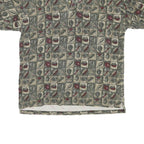 NORTHERN SPIRIT Mens Green & Beige Leaf Print Short Sleeve Polo Shirt M Casual