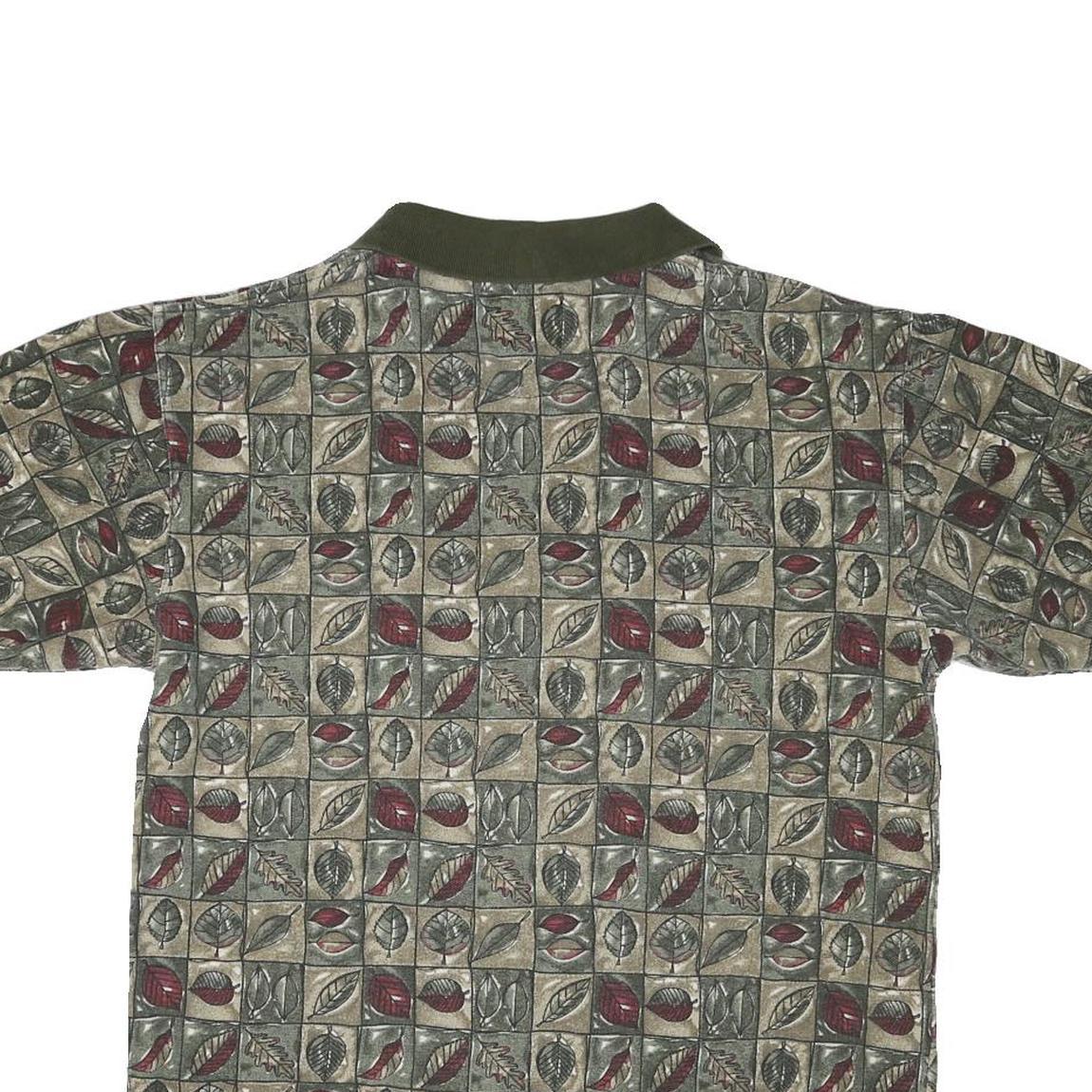 NORTHERN SPIRIT Mens Green & Beige Leaf Print Short Sleeve Polo Shirt M Casual