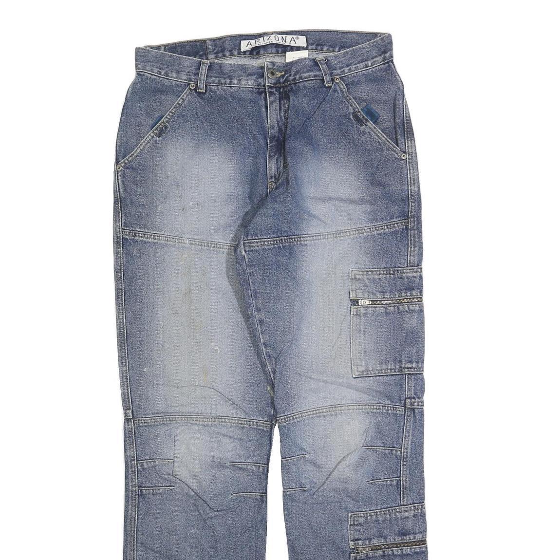 ARIZONA JEAN COMPANY Mens Regular Blue Denim Rinse W35 L35 Cargo Pocket Zip Fly