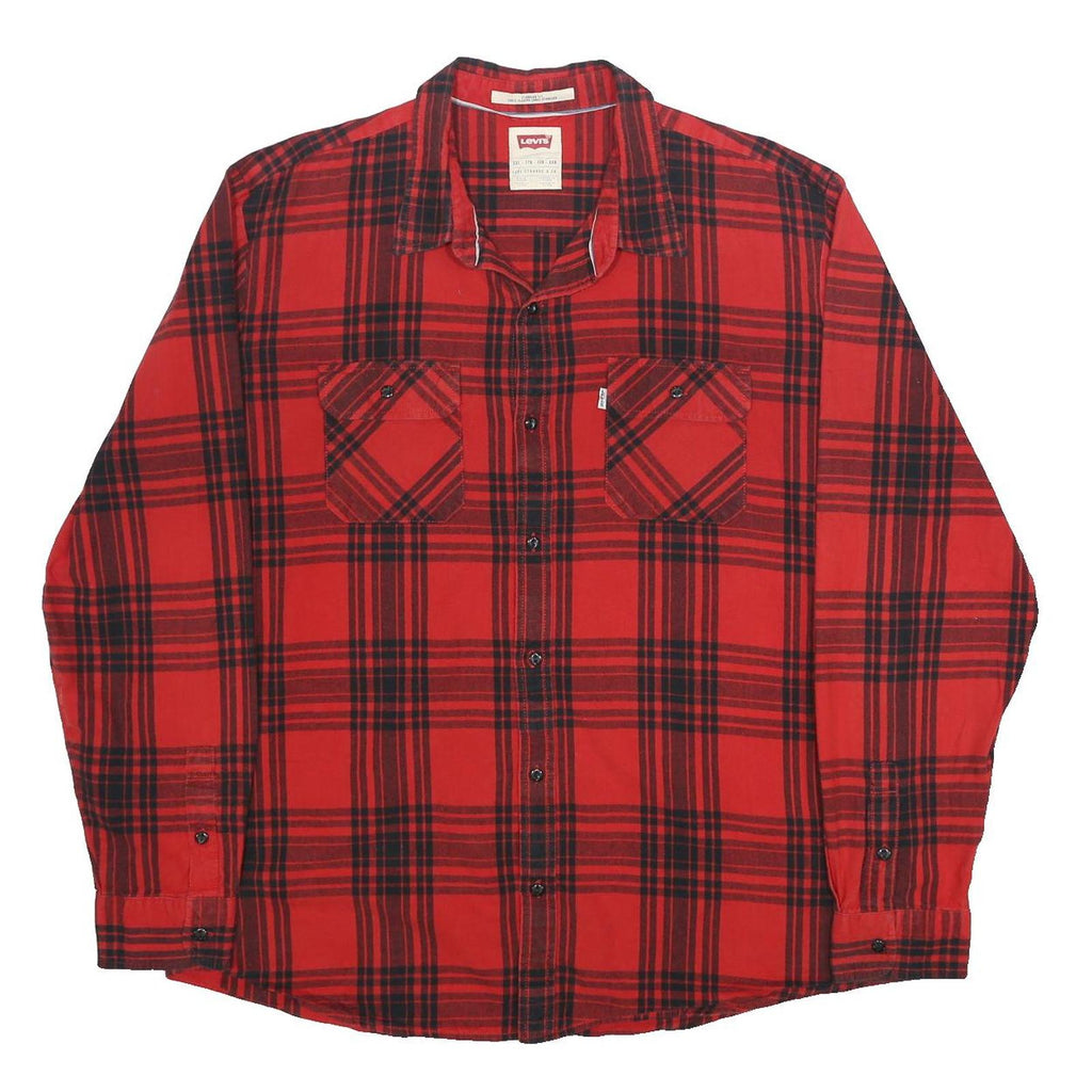 LEVI'S Mens Red & Black Check Shirt 2XL Cotton Flannel Casual Long Sleeve
