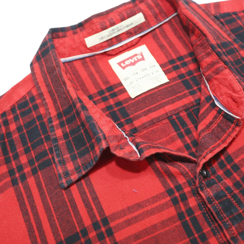 LEVI'S Mens Red & Black Check Shirt 2XL Cotton Flannel Casual Long Sleeve