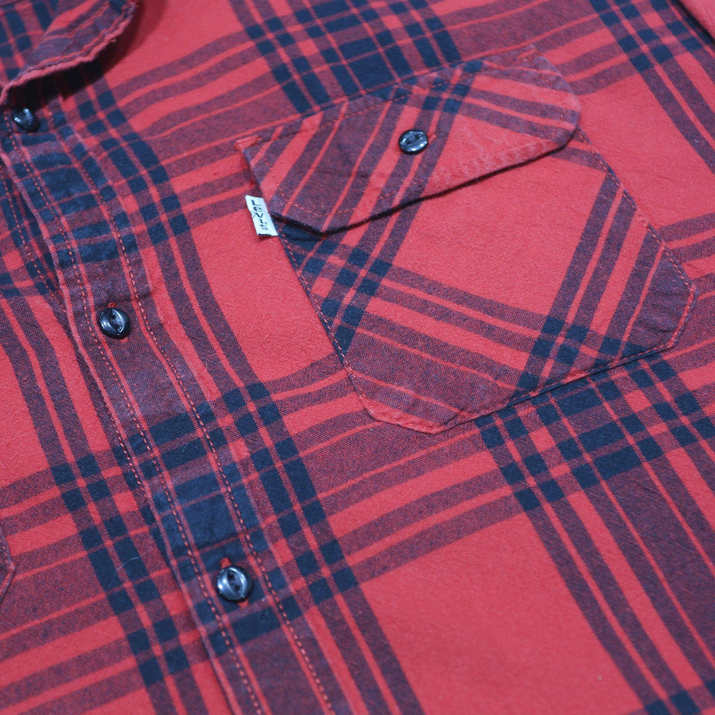 LEVI'S Mens Red & Black Check Shirt 2XL Cotton Flannel Casual Long Sleeve