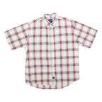 KATALINA Mens White & Red Check Shirt M Cotton Button Down Collar Short Sleeve