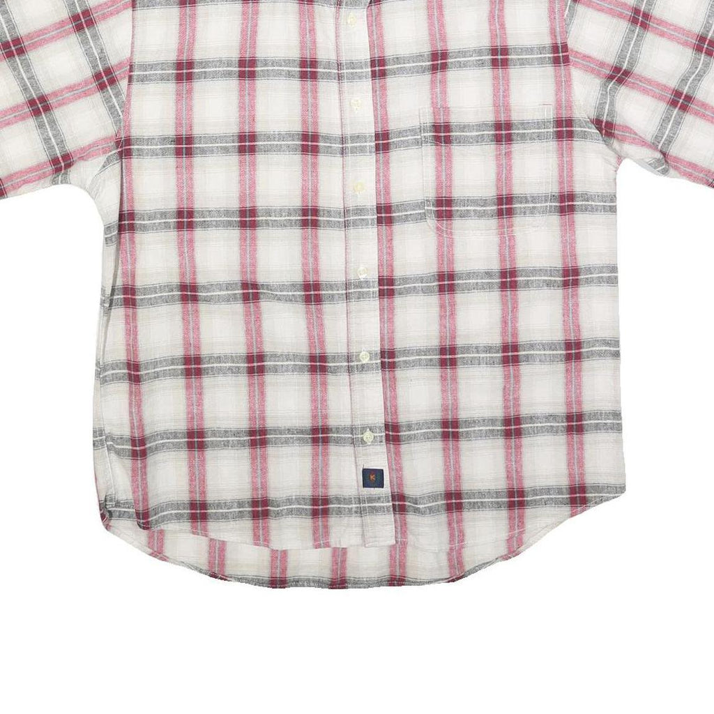 KATALINA Mens White & Red Check Shirt M Cotton Button Down Collar Short Sleeve