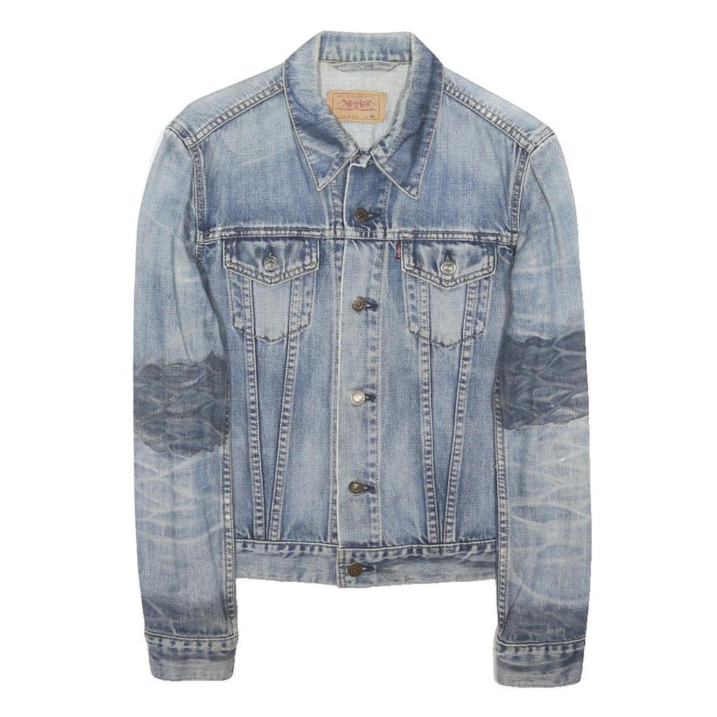 LEVI'S Girls Blue Denim Button Jacket M Cotton Blend Faded Casual