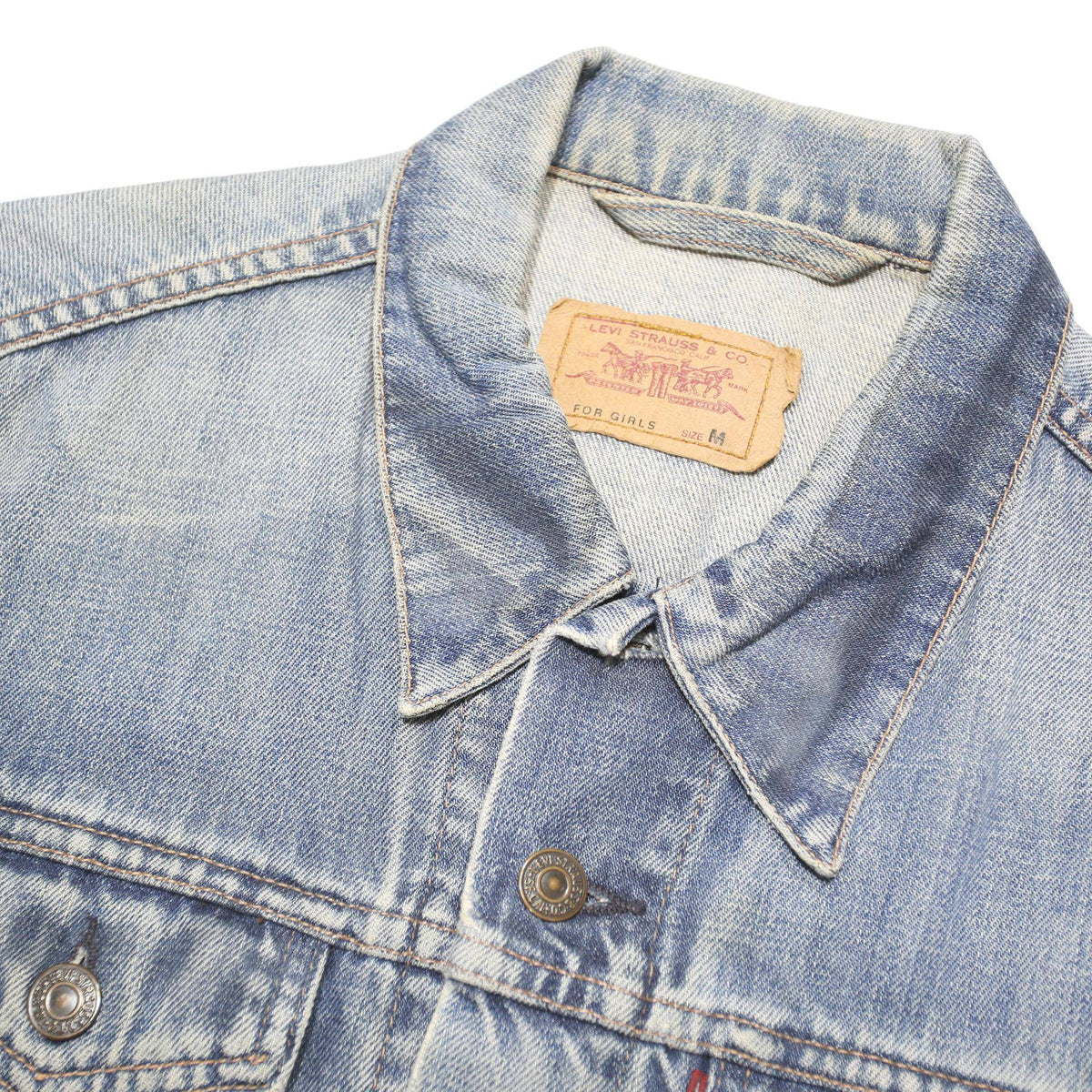 LEVI'S Girls Blue Denim Button Jacket M Cotton Blend Faded Casual