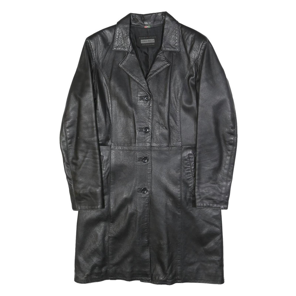 Womens Black Leather Classic Jacket M Button Plain Stylish Comfortable