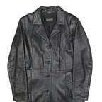Womens Black Leather Classic Jacket M Button Plain Stylish Comfortable
