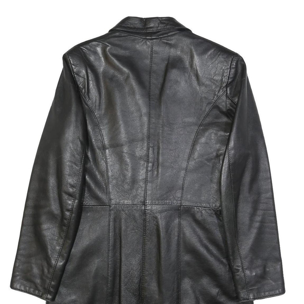 Womens Black Leather Classic Jacket M Button Plain Stylish Comfortable