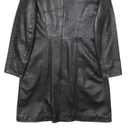Womens Black Leather Classic Jacket M Button Plain Stylish Comfortable