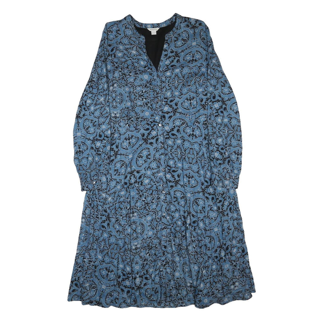 MONSOON Womens Blue Paisley Day Dress Cotton Blend Long Sleeve Midi UK 16