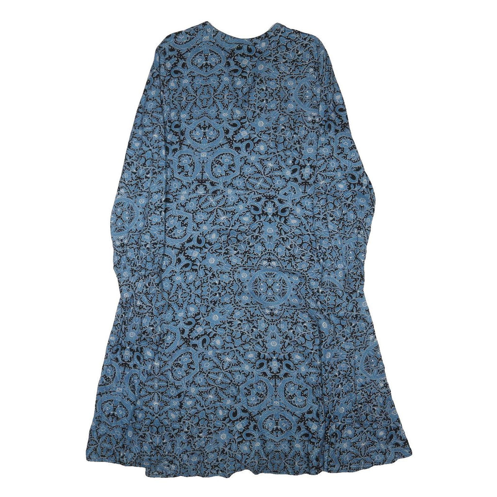 MONSOON Womens Blue Paisley Day Dress Cotton Blend Long Sleeve Midi UK 16