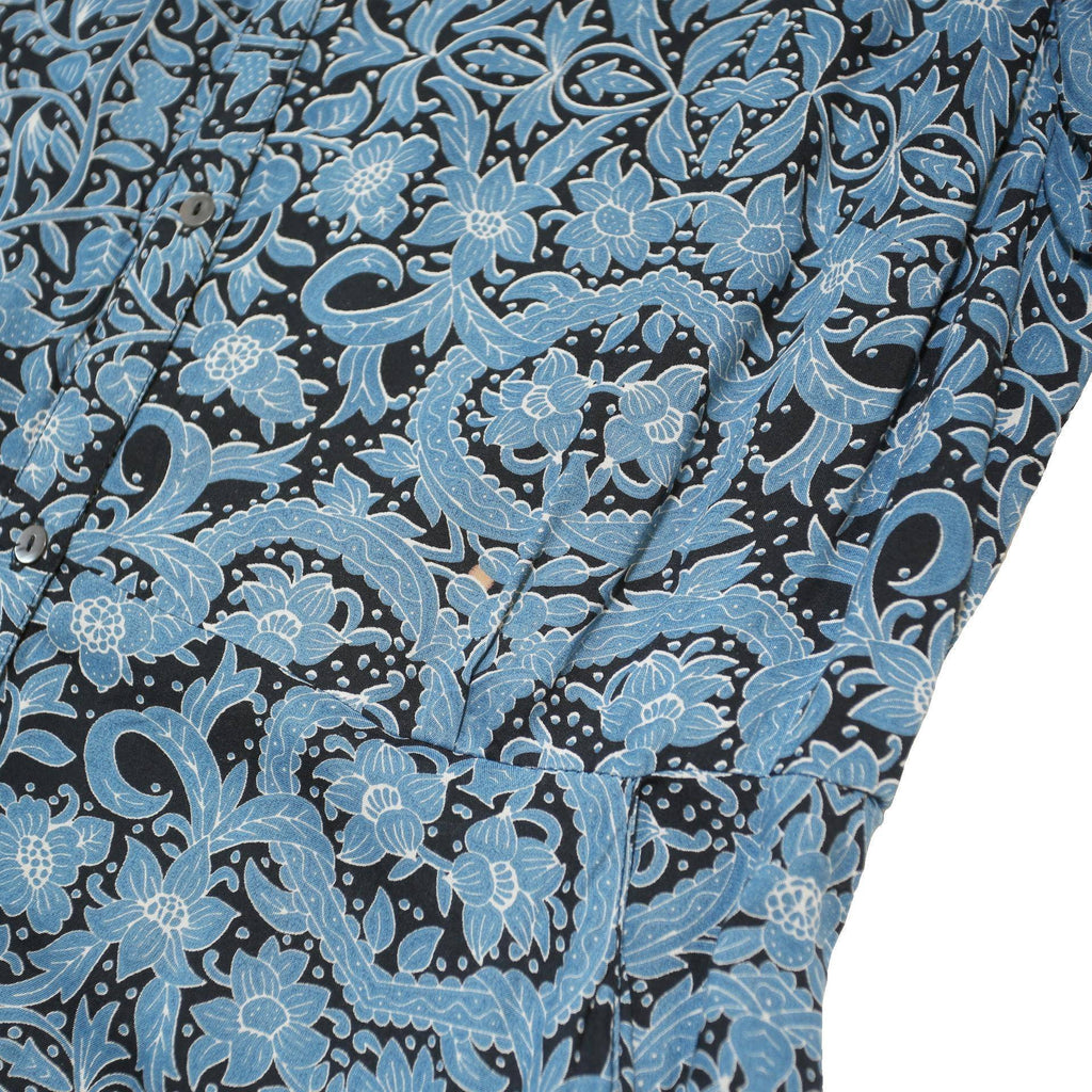MONSOON Womens Blue Paisley Day Dress Cotton Blend Long Sleeve Midi UK 16