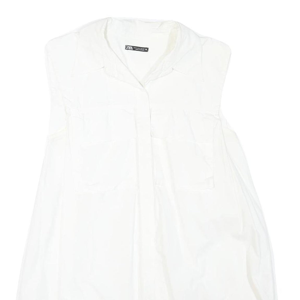 ZARA Womens White Sleeveless Shirt Collared Top M Lightweight Casual
