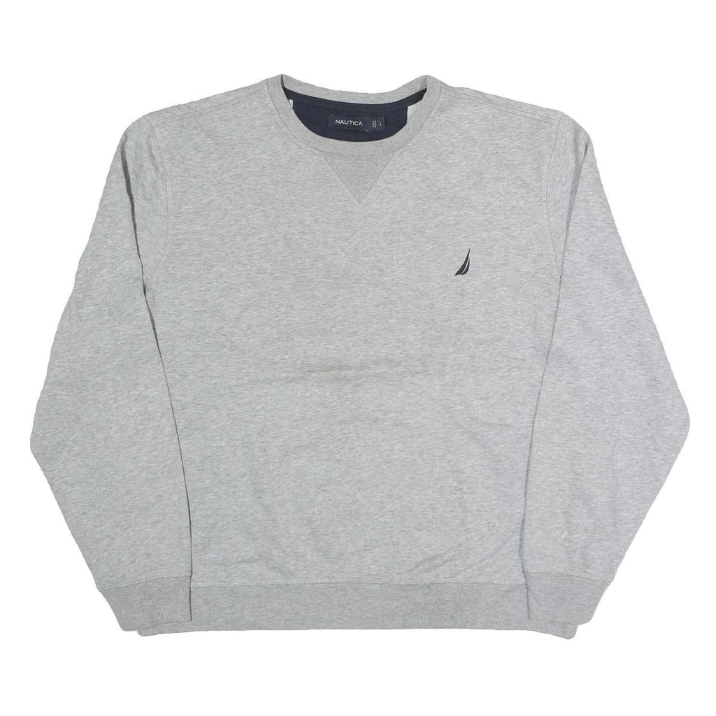 NAUTICA Mens Grey Crew Neck L Sweatshirt Cotton Blend Classic Logo Pullover
