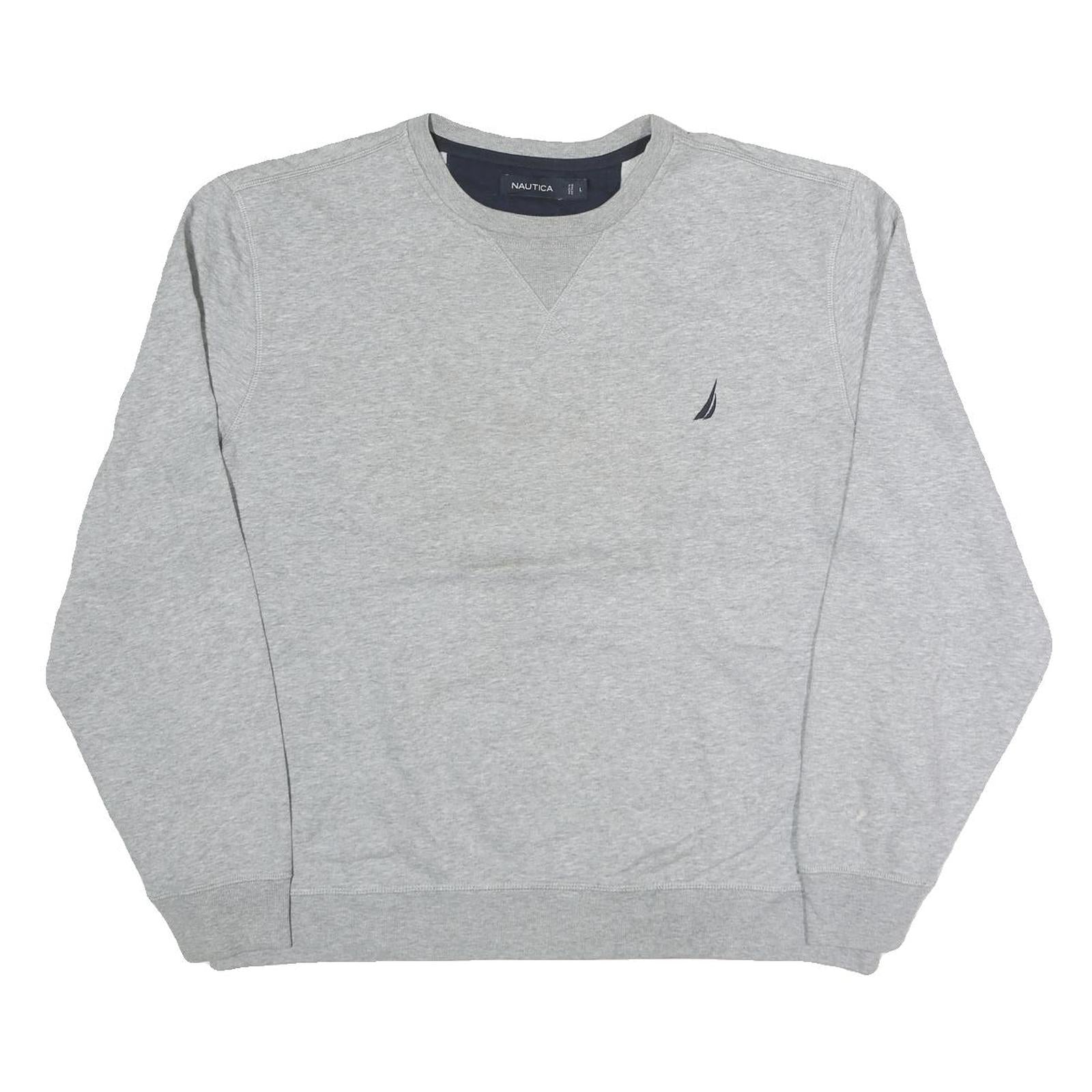 NAUTICA Mens Grey Crew Neck L Sweatshirt Cotton Blend Classic Logo Pullover