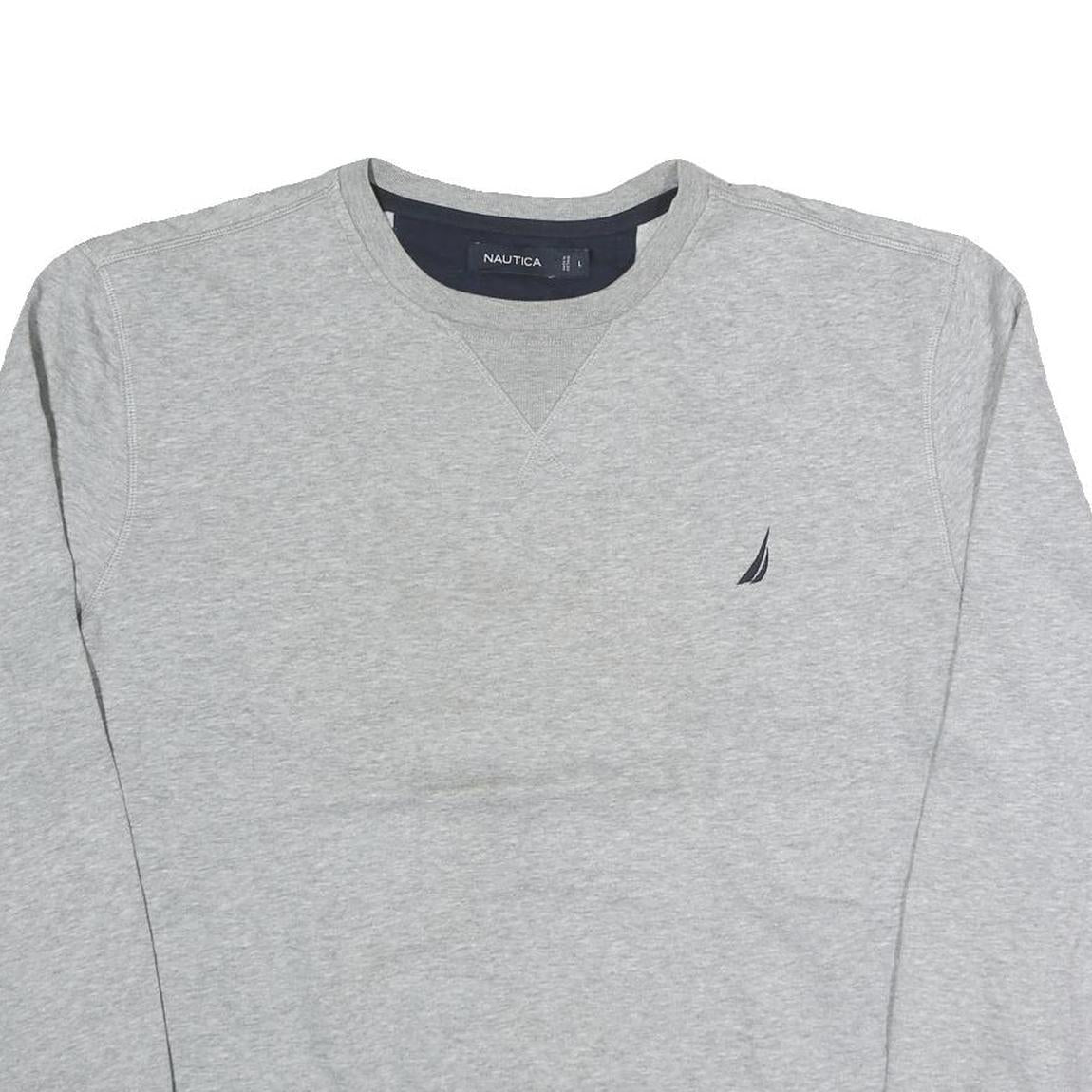 NAUTICA Mens Grey Crew Neck L Sweatshirt Cotton Blend Classic Logo Pullover