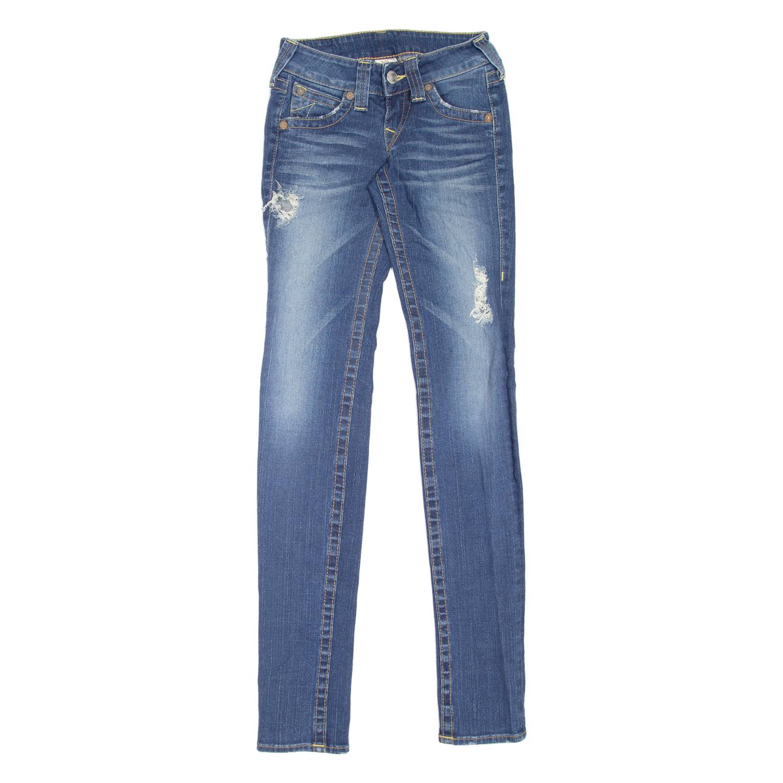TRUE RELIGION Stella Distressed Womens Jeans Blue Slim Skinny W24 L34