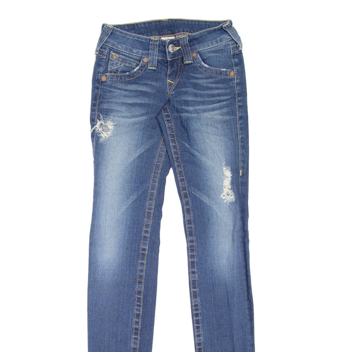 TRUE RELIGION Stella Distressed Womens Jeans Blue Slim Skinny W24 L34