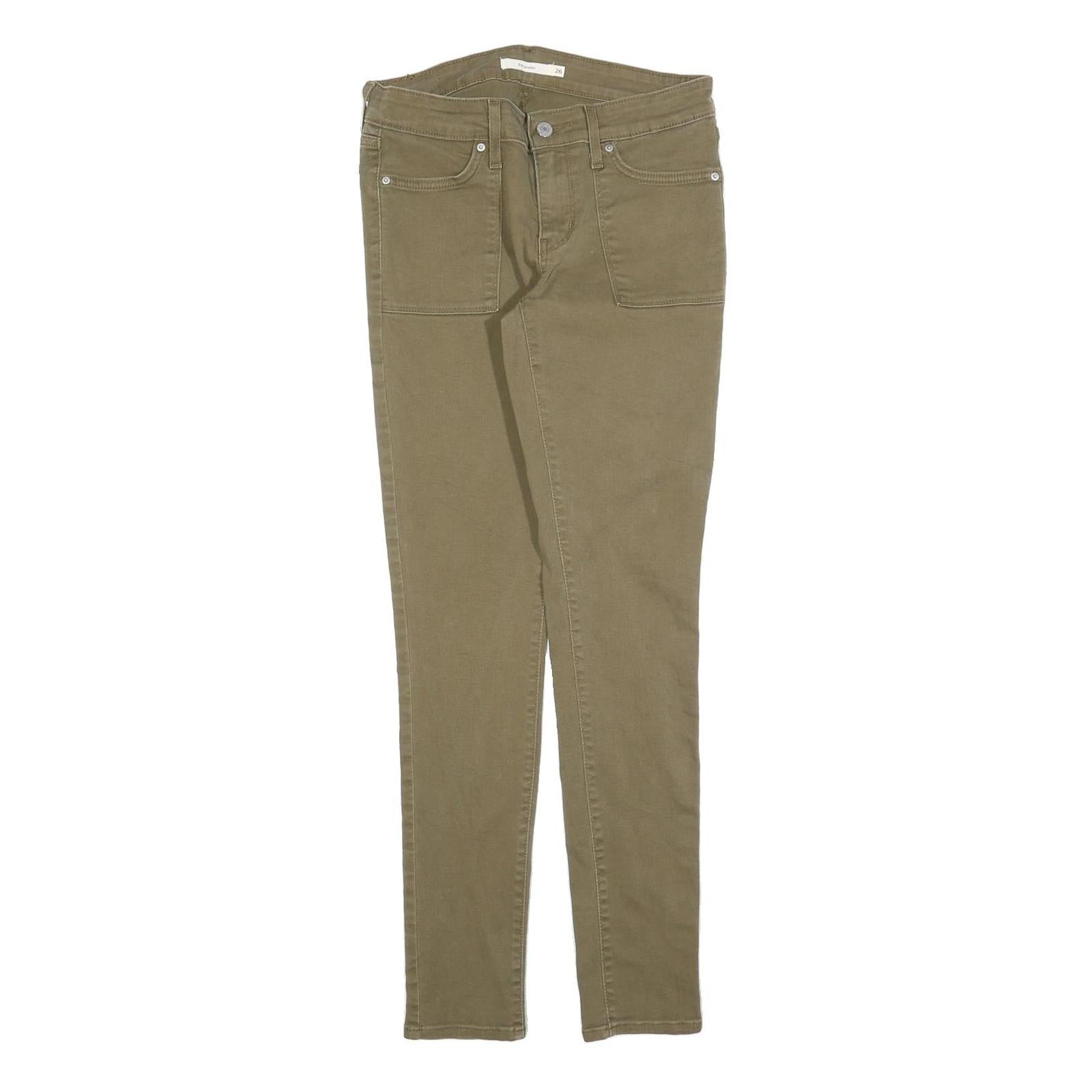 LEVI'S 721 Womens Slim Skinny Jeans Olive Cotton Blend W26 L30 Stylish Zip