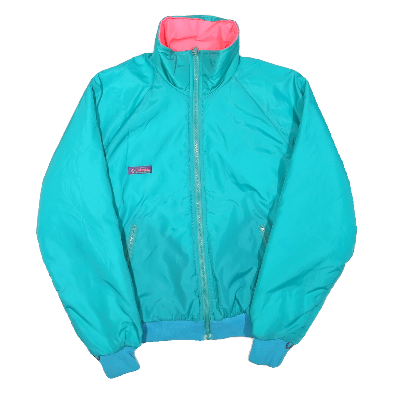 COLUMBIA Womens Blue & Pink Jacket M Polyester Blend Plain Zip Comfortable