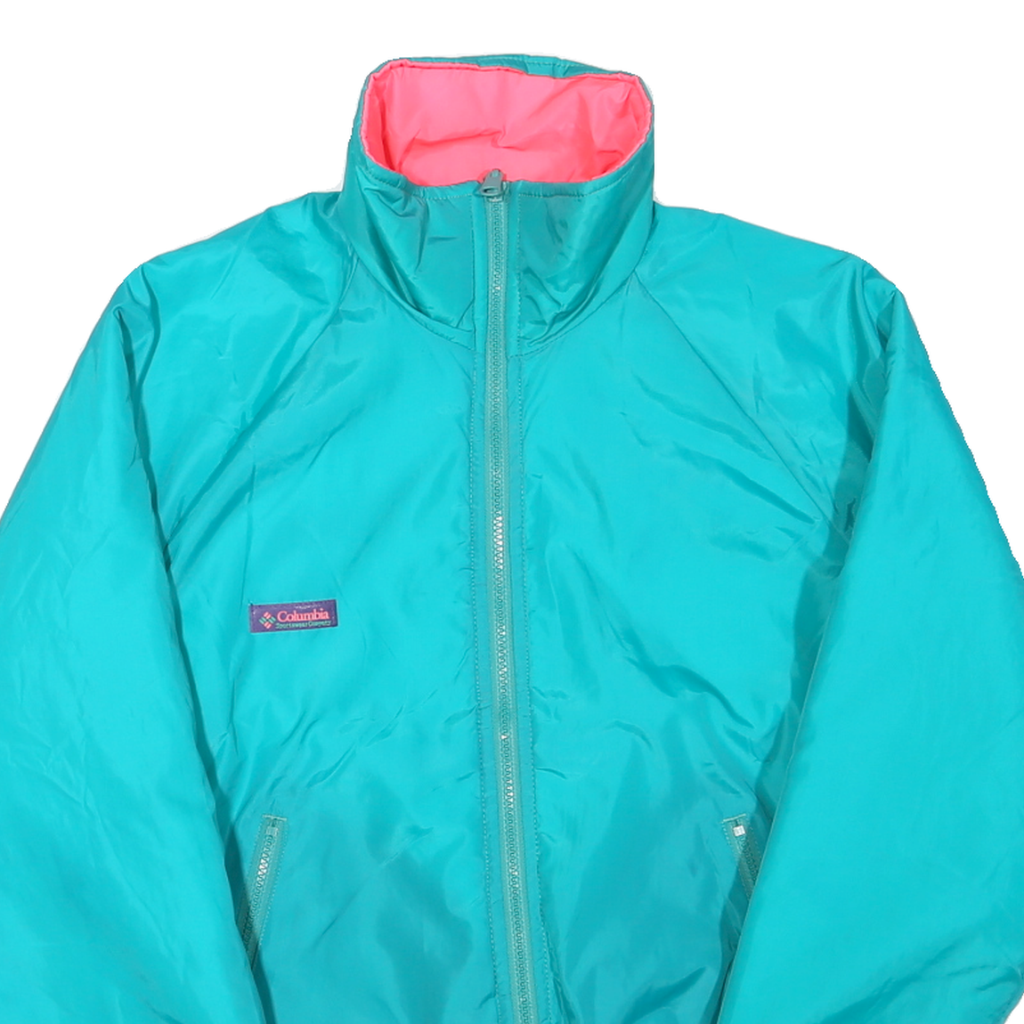COLUMBIA Womens Blue & Pink Jacket M Polyester Blend Plain Zip Comfortable
