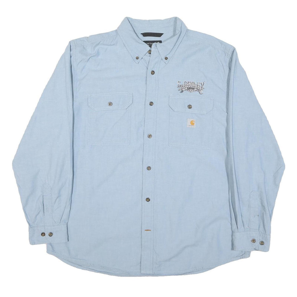 CARHARTT Mens Blue Cotton Blend Work Shirt XL Casual Button-Down Utility