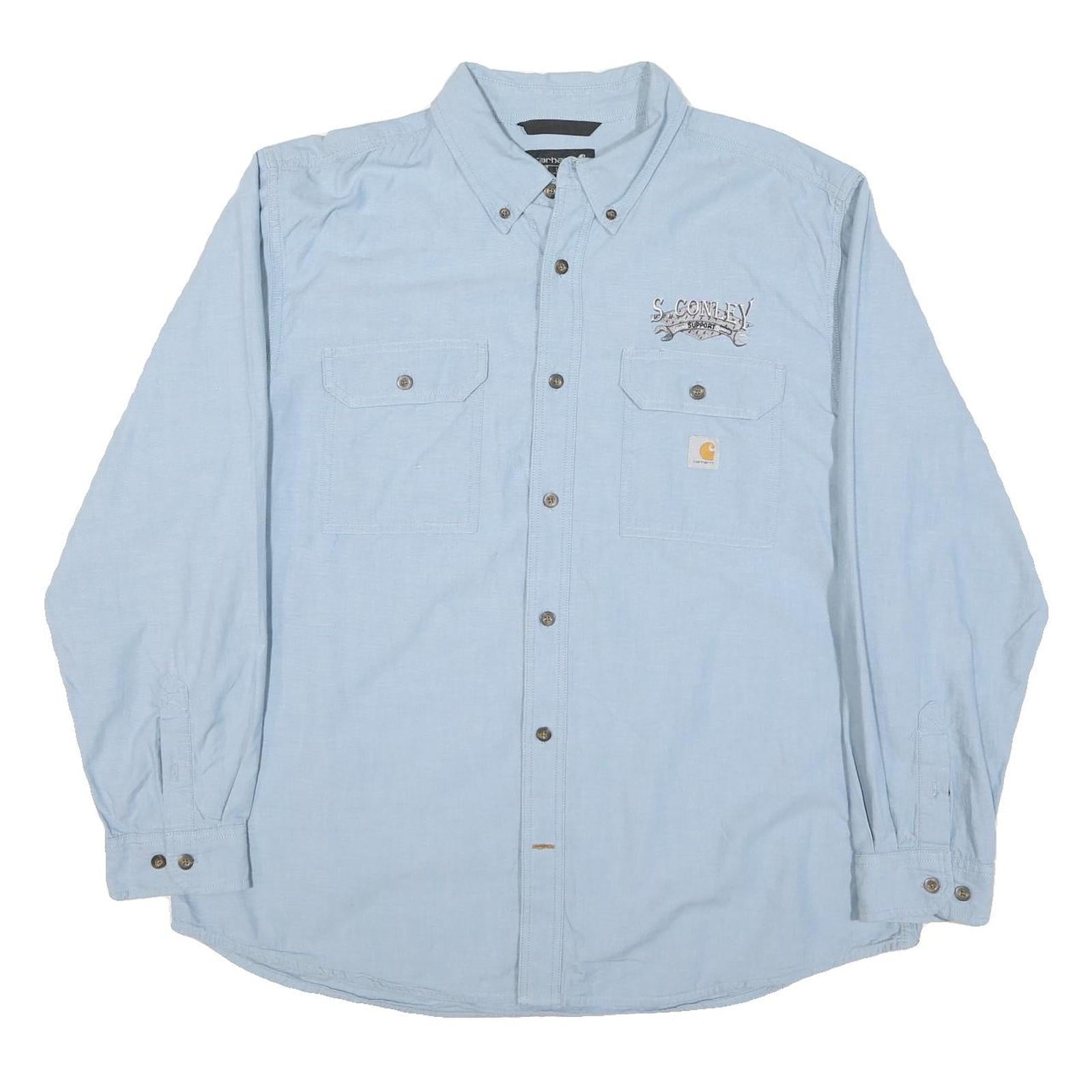 CARHARTT Mens Blue Cotton Blend Work Shirt XL Casual Button-Down Utility