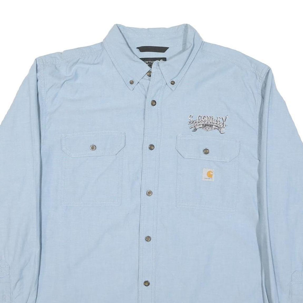 CARHARTT Mens Blue Cotton Blend Work Shirt XL Casual Button-Down Utility