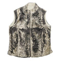 Womens Beige Black Faux Fur Zip Sleeveless Casual Lined Vest Jacket