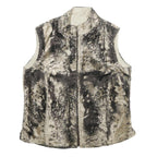 Womens Beige Black Faux Fur Zip Sleeveless Casual Lined Vest Jacket